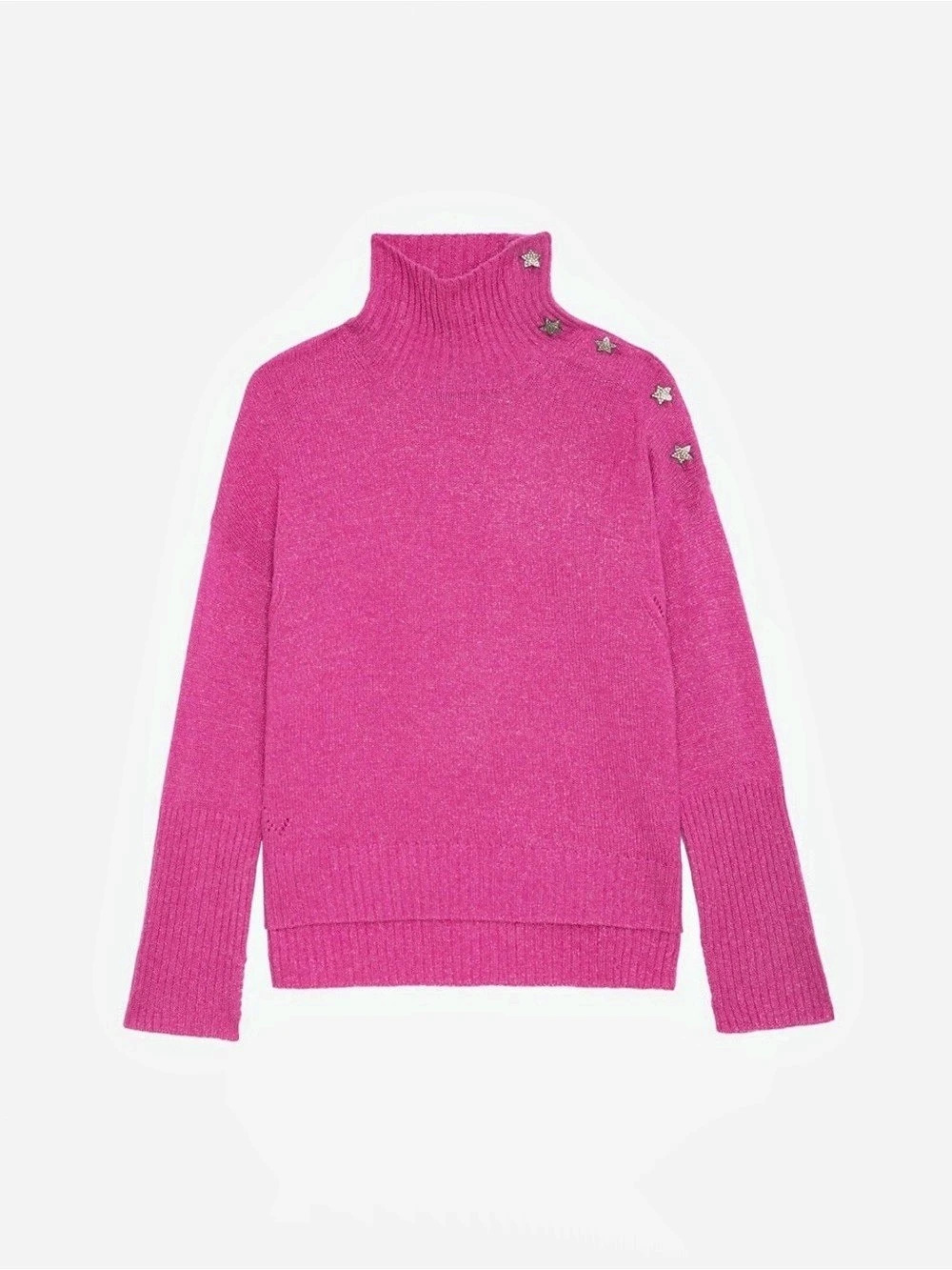 Zadig & Voltaire Alma Jewelled Cashmere Sweater Fuchsia Pink Size L NWT